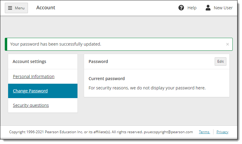 Connect Password updated message.